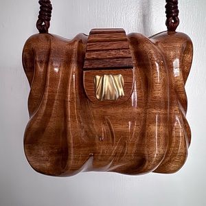 Timmy Woods hand carved vintage wooden purse